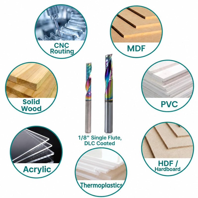 NZ 1/8" 1-Flute End Mill DLC-Coated Carbide - for Aluminum, Copper, Titanium (HRC45), 5pcs 1/8 inch 5