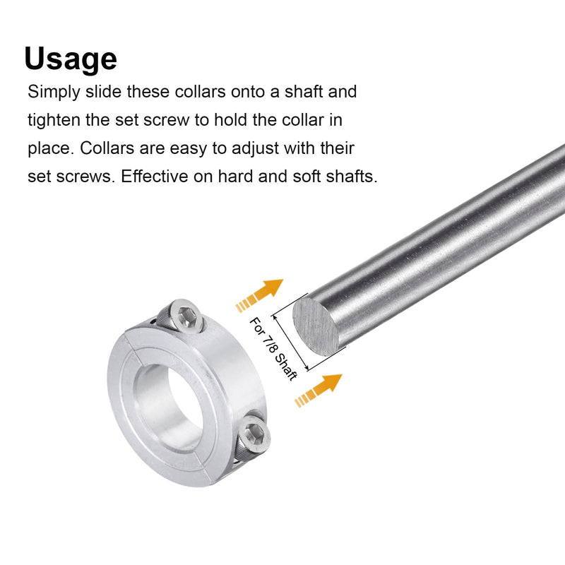 uxcell 4pcs Double Split Clamp-On Shaft Collar for 7/8" Shaft, Two-Piece Clamping Collar, 1-5/8" OD, 1/2" Thickness, Aluminum Alloy Set Screw Split Collar Clamp