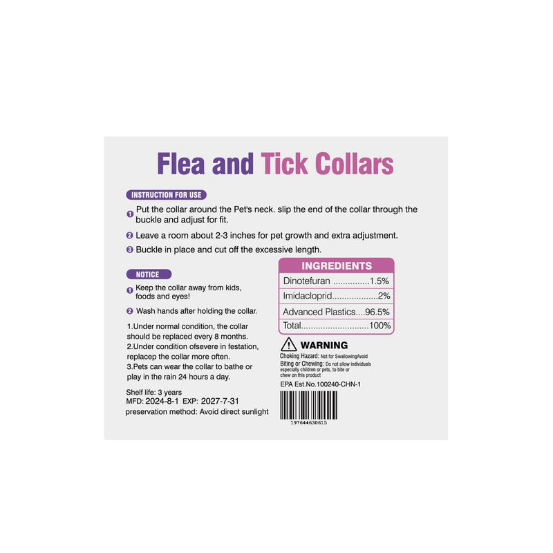 Flea Collar for Dogs 4 Pack 8 Months Long-Term Protection Natural Waterproof Adjustable Size Suitable for Small Medium and Large Dog