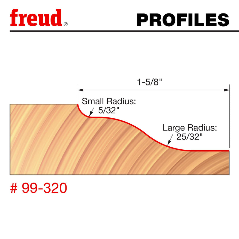 Freud 99-320: 1-1/2" (dia.) Vertical Raised Panel Bit with 1/2" shank, 25/32" large radius