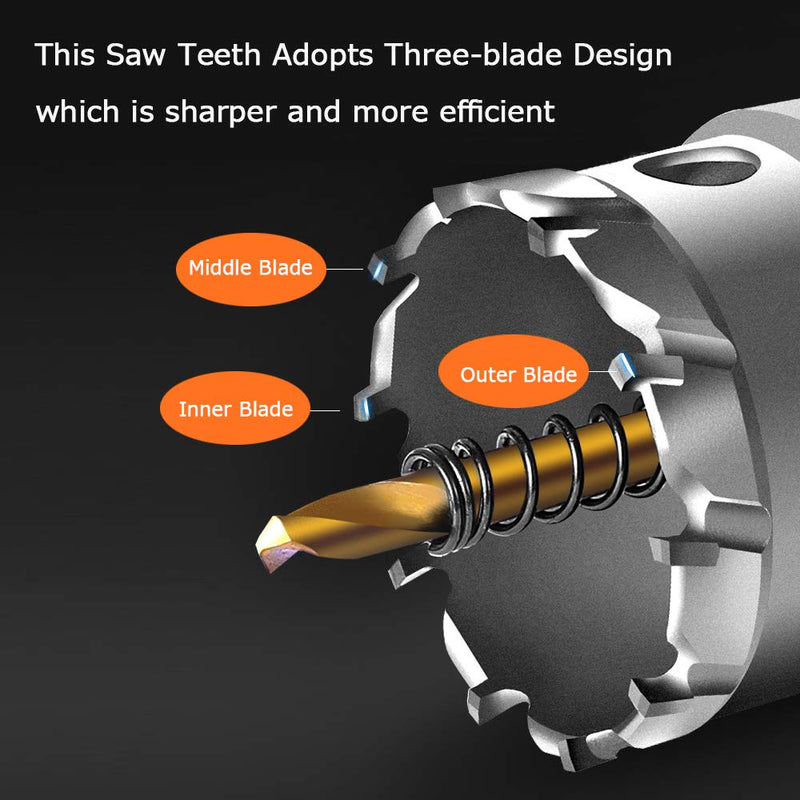 ASNOMY Tungsten Carbide Tipped Hole Saw Drill Bit for Hard Metal, 3-7/8 Inch T.C.T Hole Saw Cutter with 2pcs Titanium-Plated Pilot Drill bit for Metal, Steel, Iron, Wood, Plastic 98mm | 3-7/8''