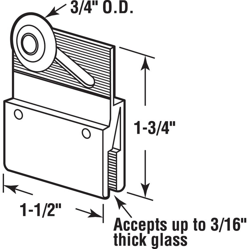 Prime-Line M 6145 Aluminum Frameless Shower Door Top Bracket Roller Assembly, 3/4 In. Round Plastic Wheel, Fits 3/16 In. Glass (2 Pack)