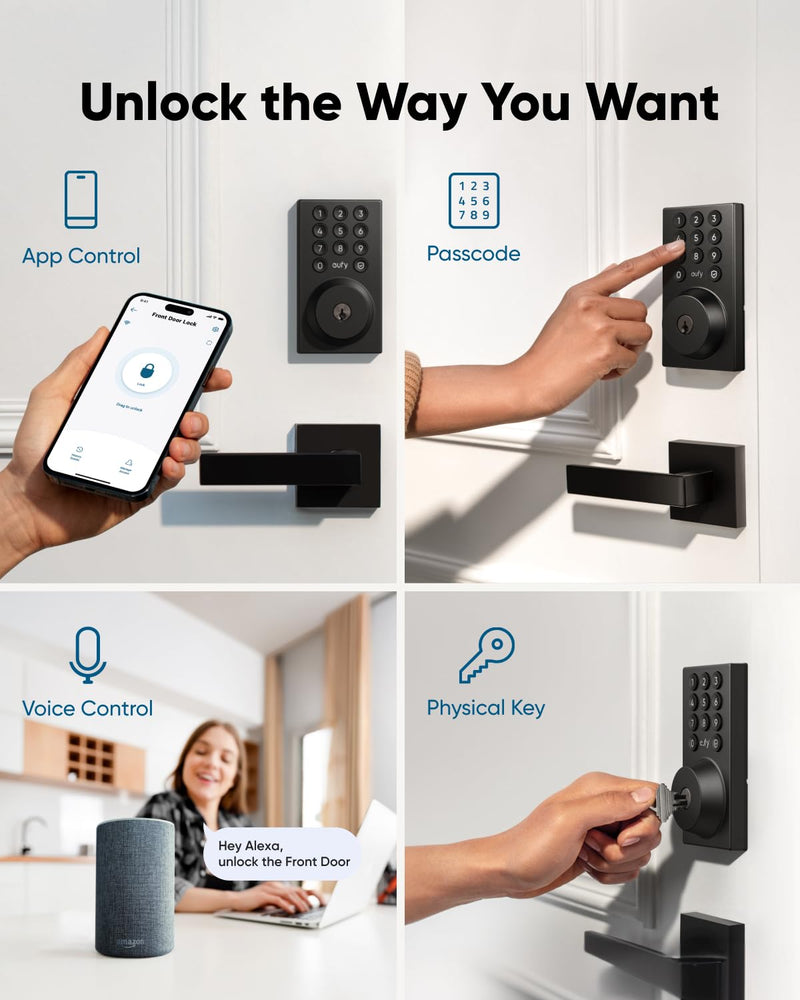 eufy Security Smart Lock C30, Keyless Entry Door Lock, Built-in WiFi Keypad Deadbolt for Front Door, No Bridge Required, Easy Installation, App Remote Control, Reliable Power, BHMA Grade 3 Contemporary Black