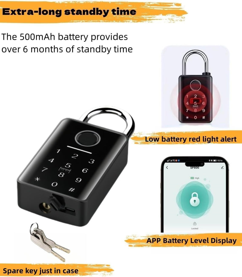 Heavy Duty Fingerprint Padlock with Key Backup, Waterproof Outdoor Smart Combination Gate Lock with IC Card, 5 Ways Unlock Smart Padlock