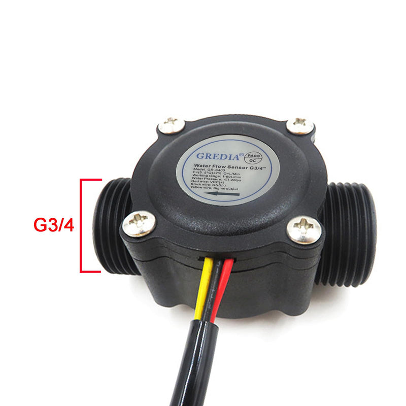 3/4" Water Flow Sensor Food-Grade Switch Hall Effect Flowmeter Fluid Meter Counter 1-60L/min (Pack of 2） G3/4" male thread 2