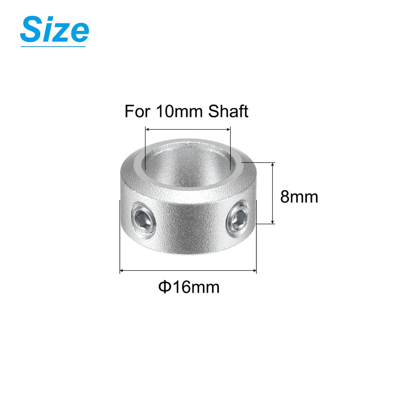uxcell Set Screw Shaft Collar for 10mm Shaft, 2pcs Clamping Collars 16mm OD, 8mm Thickness, Aluminum Alloy Clamp-On Collar with M4 Set Screws and a Wrench