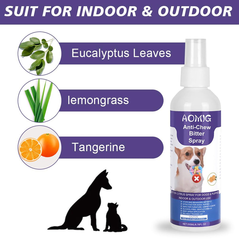 AOMIG Bitter Apple Spray for Dogs to Stop Chewing Licking, No Chew Spray for Dogs, Alcohol-Free Dog Deterrent Sprays to Anti-Chew Furniture Shoes, Indoor & Outdoor Safe Effective Training Aid, 200ml Anti-Chewing Bitter Spray