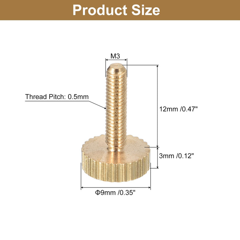 uxcell M3x12mm Knurled Thumb Screws, 6pcs Flat Knurled Head Fully Threaded Brass Thumb Screws Bolts Grip Knobs Fasteners 6