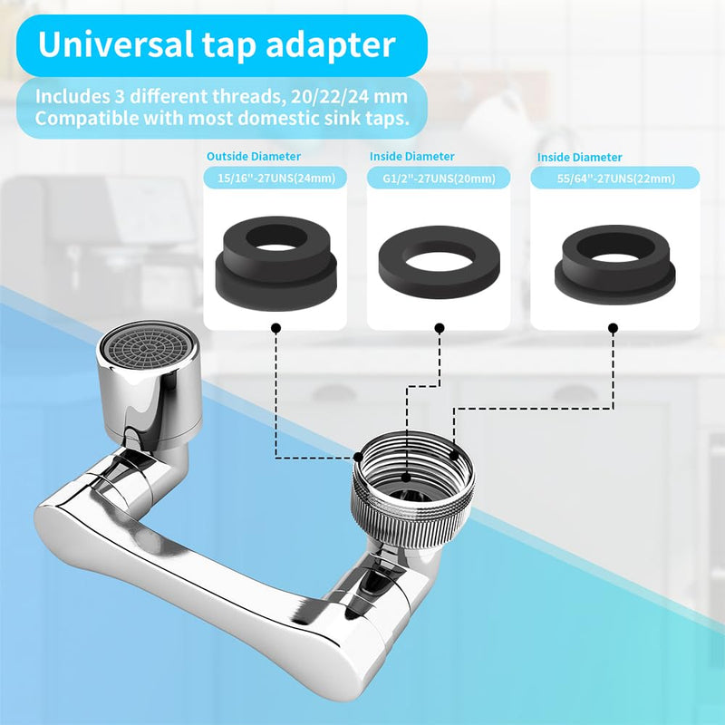 1080° Swivel Faucet Extender, Heavy Duty Rotating Sink Extension, Universal Swivel Multifunctional Robotic Arm, Rotating Splash Filter Extension Faucet Aerator for Kitchen Bathroom-2 Pcs 2 Pack