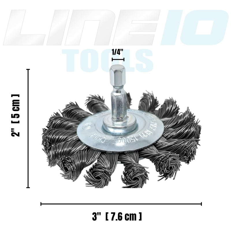 5pk 3in Knotted Wire Brush Wheel for Drill and Impact Driver, 1/4in Hex