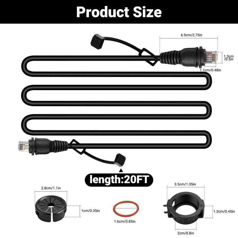 Jerbor 20FT Marine Network Cable Fit for Garmin, RJ45 Male to Male Waterproof Network Cord Fit for GPSMAP ECHOMAP UHD/Ultra, Fish Finder, GMR, GCV 10 Sonar Module, GMS 10, Replaces 010-10550-00