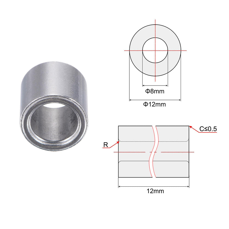 uxcell Sleeve Bearings 8mm Bore 12mm OD 12mm Length Sintered Iron Self-Lubricating Bushings 12pcs 8x12x12mm