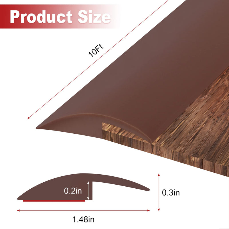 10Ft Carpet Floor Transition Strip, Self Adhesive Floor Edging Trim Strip, PVC Threshold Cover for Doorway, Floor Divider Strip Suitable for Threshold Transitions with a Height Less Than 5 mm - Coffee 10Ft