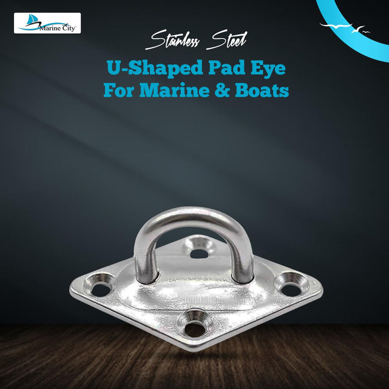 MARINE CITY U-Shaped Pad Eye, Polished Finish Stainless Steel, Durable, Corrosion-Resistant, Easy to Install for Marines, Boats, Ships, Kayaks, and Outdoor Use 2 PCS