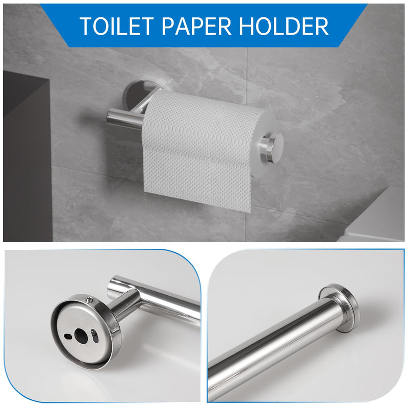 Chromed Bathroom Hardware Set, 5 Pieces Bathroom Accessories Set,SUS304 Stainless Steel 16 Inch Bath Towel Bar Set Wall Mounted,Robe Towel Hooks, Toilet Paper Holder,Towel Racks for Bathroom SP-60008 Chromed