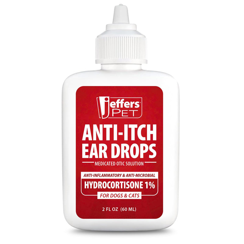 Jeffers Anti-Itch Ear Drops for Dogs & Cats, 2 fl oz -1% Hydrocortisone Otic Solution, Soothes Itchy Ears, Supports Ear Comfort & Hygiene, Clean & Refreshes, Safe for Puppies, Kittens, Adult Pet