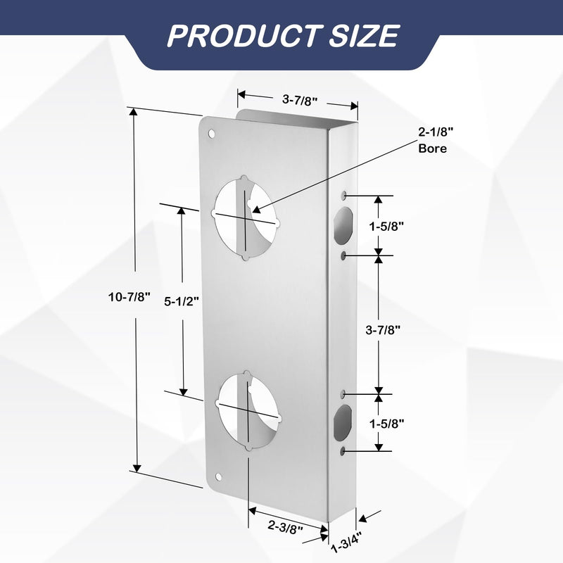 Lock and Door Reinforcer Plate, Reinforce and Repair Doors, Add Extra Security to Your Home, Latch/Deadbolt Cover Plate 2-3/8 in Backset, 1-3/4 in Thickness, Stainless Steel Door Guard DH-60-45 Satin Nickel