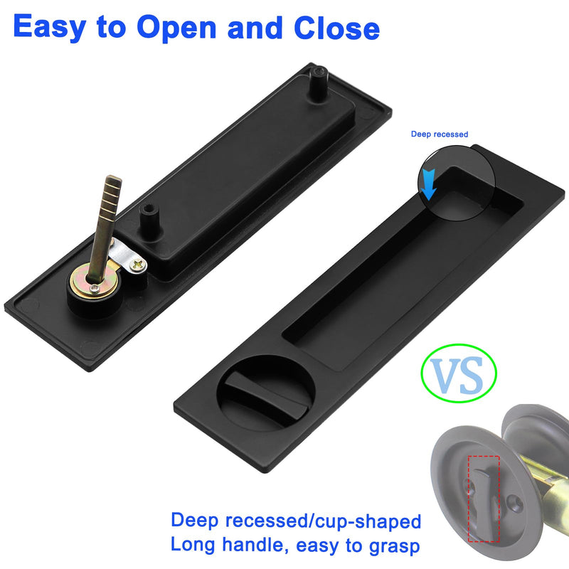 Dontay Pocket Door Handle, Modern Rectangular Keyed Entry Function, (Bed/Bath) Pull Latch, Recessed Sliding Door Hardware for 1 3/8” to 2 3/16” Thickness (Keyed Entry Lock, Matte Black, 1 Pack) Keyed Entry Lock
