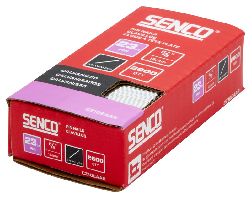 SENCO CZ10EAAR 5/8" 23 Gauge Pin Nails, Galvanized Finish 2,600 Count Pack