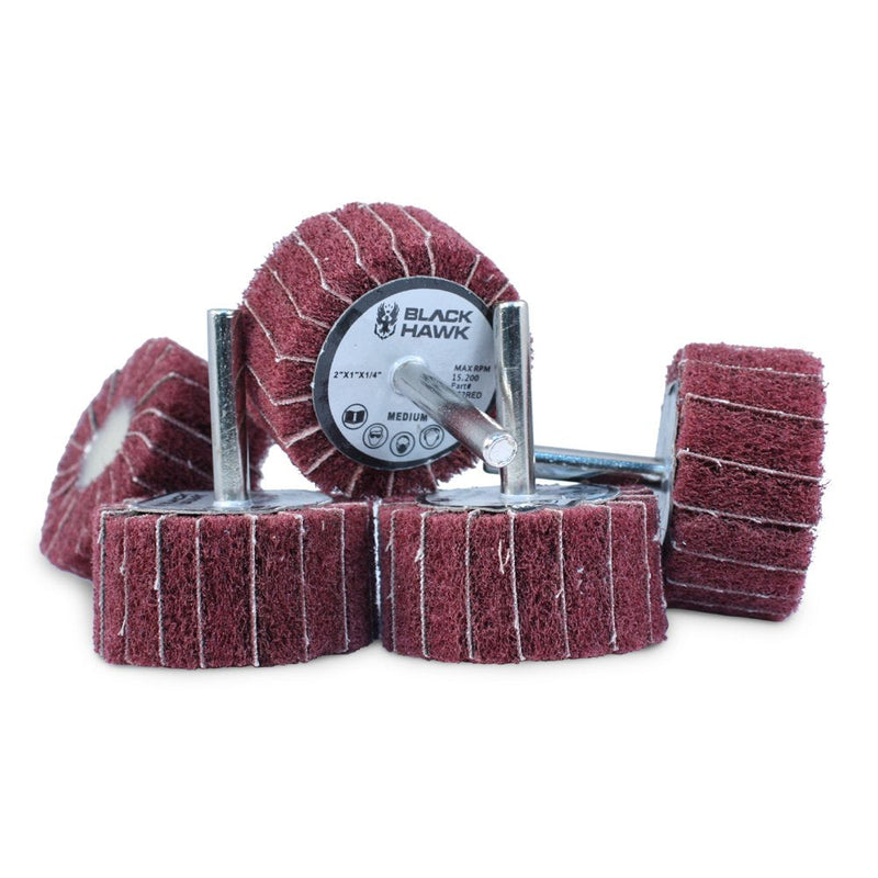 BHA Mounted Interleaf Flap Wheels for Sanding and Finishing, 2” x 1” x 1/4”, Red (Medium) - 5 Pack