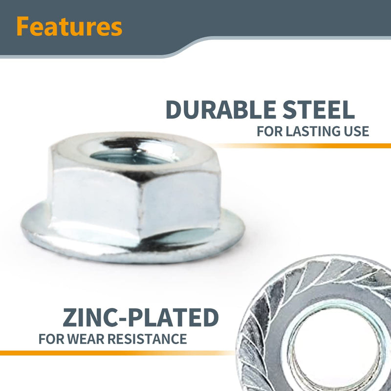POWERTEC QLN1203 Serrated Flange Hex Lock (M12) Nuts | Premium Carbon Steel Zinc Plated Fasteners – 25 Pack Flange M12