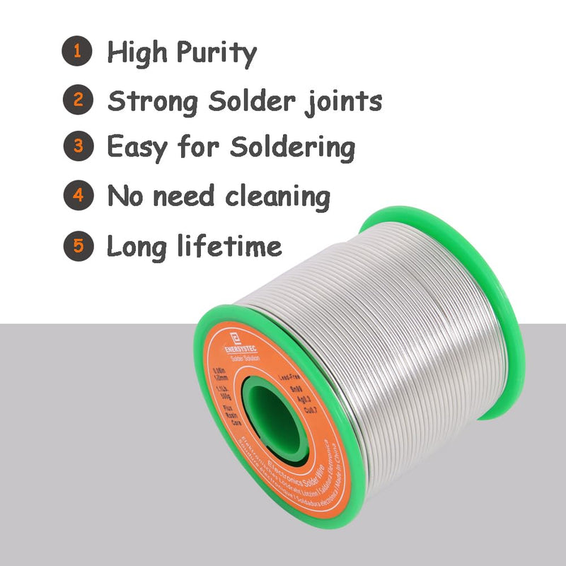 Lead Free Solder Wire 1.2mm 500g, Electronics Solder Wire Rosin Core No Clean, Allow Materials Sn99 Ag0.3 Cu0.7 Bright Solder Joint, Strong Solder Pad Fine Solder Work,1 Pound