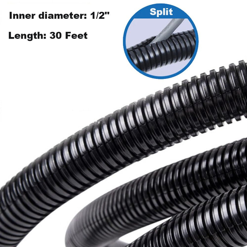 30 FT 1/2” Wire Loom Split Tubing,Dog Cat Cord Protector,Split Wire Loom Tubing Wire Conduit – Black (30FT 1/2") 30FT 1/2"