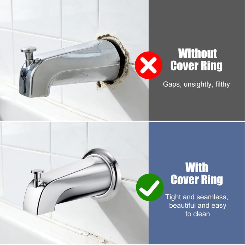 Tub Spout with Diverter, Slip-Fit Bathtub Faucet Replacement for 1/2" Copper Pipe, Includes Metal Cover Ring (Chrome) Chrome