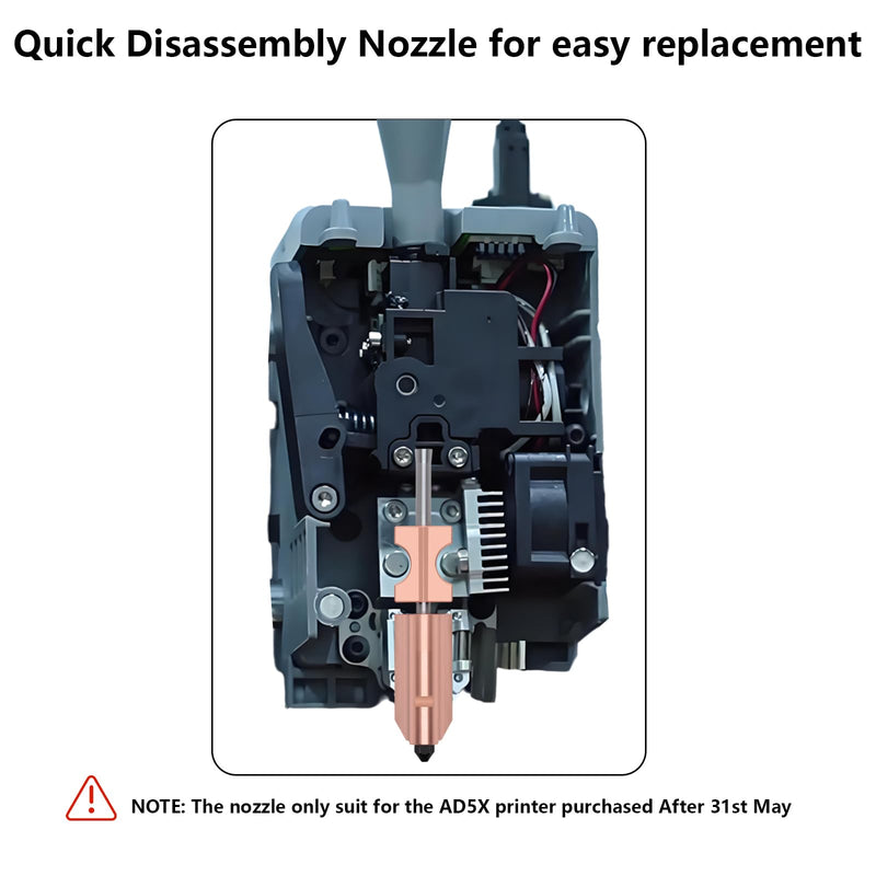 5PCS AD5X Detachable Nozzle, Hardened Steel Nozzle Titanium Alloy Throat Tube Chromium Zirconium Copper Heating Block Hot End Nozzle Kit Accessories for AD5X (0.25/0.4/06./0.8mm)
