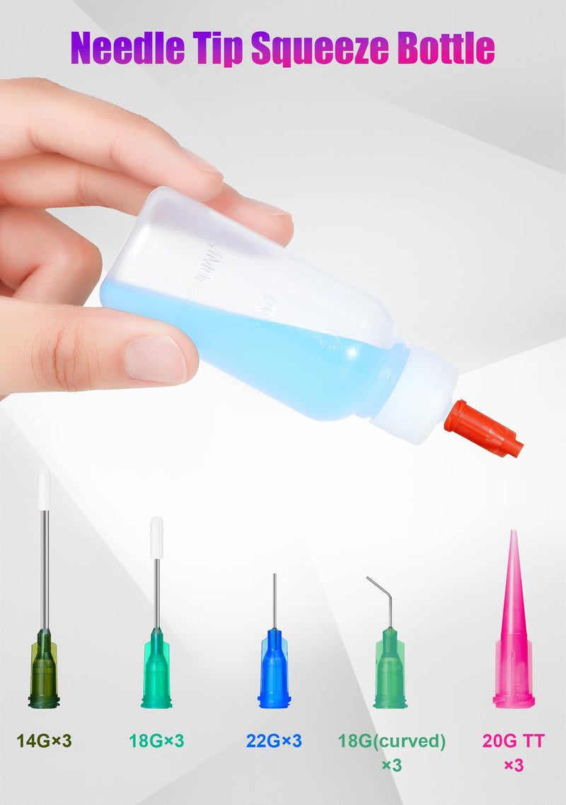 Glue Syringe Needle Tip Squeeze Bottles Set (1ml-50ml), 14G-22G Blunt Needle Tip with Caps, Precision Glue Applicator for Oil, Ink and Art Crafts 1ml-3ml-5ml-10ml-30ml-50ml