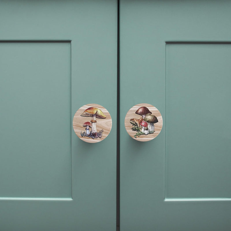 JamJam Set of 8 1.8" Wooden Wild Mushroom Farmhouse Cabinet Knobs Vintage Kitchen Dresser Handles Unique Drawer Knobs and Pulls