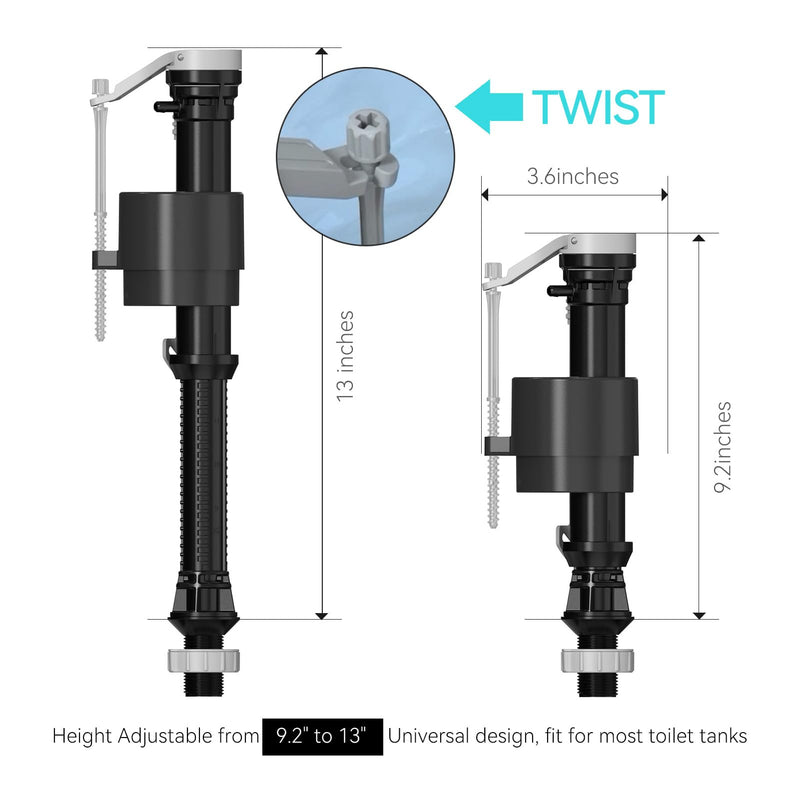 R&T Toilet Fill Valve, Anti Siphon Toilet Tank Replacement Kit, Universal Easy Install Toilet Parts Inside Tank A1320