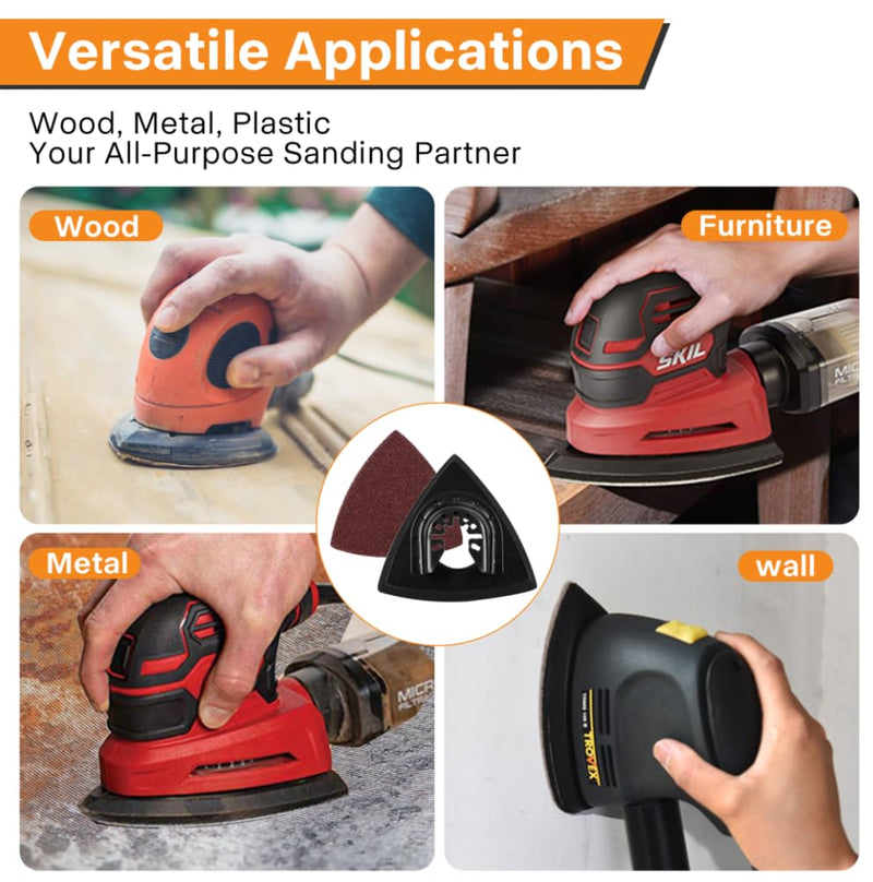 104pcs Oscillating Tool Sanding Pad, Detachable Rigid Multitool Sandpaper, Include Triangle & Finger Sanding, 60/80/120/180/240 Grit Sandpaper with High-Velour Backing Detail Sanding Pads Kit