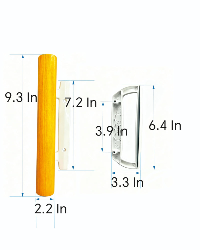 Sliding Patio Door Handle Set, Natural Wood Interior & White Zinc Exterior(White), Non-Keyed , Fits 3-15/16" Hole Spacing, Universal Easy Install Replacement for Sliding Glass Doors.Pull Handle Set