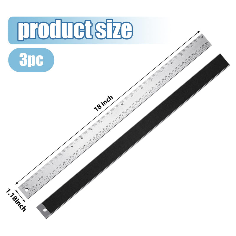 Copkim 3 Pcs 18 Inch Picas Pole Metal Ruler with Inch and Picas Stainless Steel Ruler with Non-Slip Rubber Back for Architects, Engineers, and Drafters