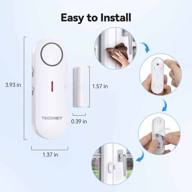 TECKNET Door Alarms for Kids Safety, Window Alarm Pool Alarms Door Alarm for Home Security, 2-in-1 Alarm & Chime, 3-Level Volume Control, Wireless Alarm for House Hotel Cars Sheds Caravans (9 Pack) White-9Pack