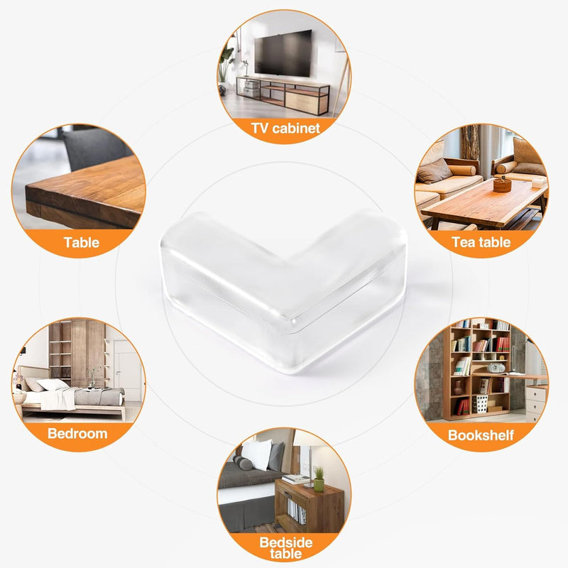 Corner Protector, Baby Proof Furniture Corner Guards, Safety Bumpers & Cushion to Cover Sharp Furniture & Table Edges,Clear and Transparent,Pre-Taped (12 Count L-Shape(Park of 1)) 12 PCS (L-Shape)