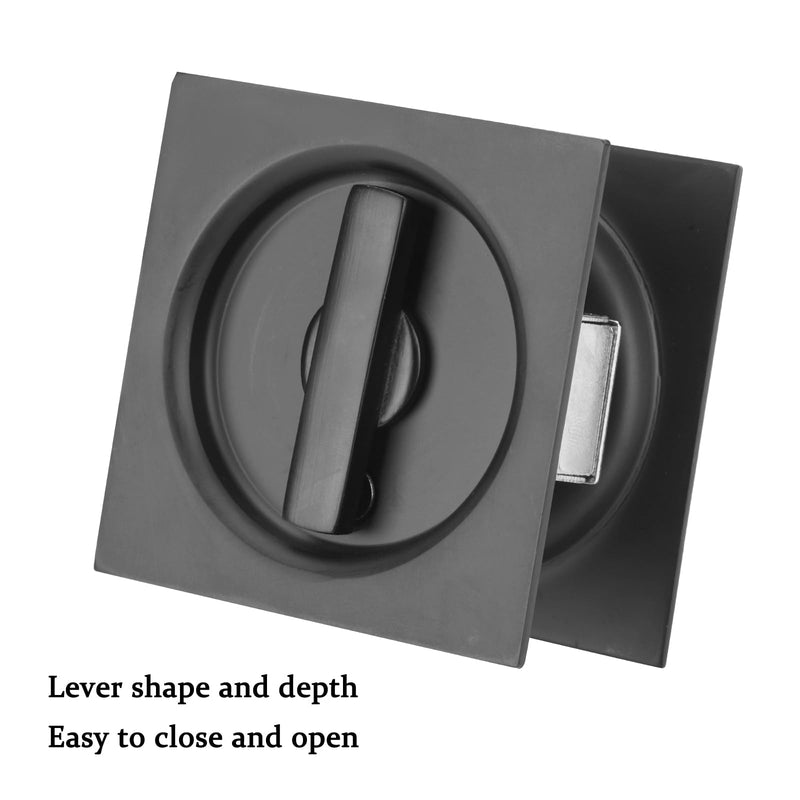 Dontay Pocket Door Privacy Lock and Pull, Stainless Steel 304 Contemporary Pocket Door Knob, Flush Door Handles, Privacy (Bed/Bath) Latch, 2-3/8" Backset, Sliding Barn Hardware (Matte Black, Square) Matte Black 1