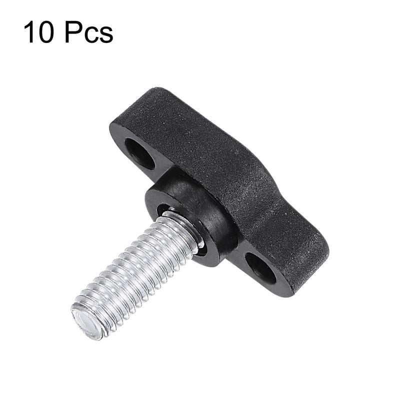 HARFINGTON 10pcs Tee Wing Knobs Thumb Screws M6 x 16mm Male Thread 27mm Plastic Head T Knobs Adjustable Handles Hand Clamping Knobs Grip Thumbscrew, Black