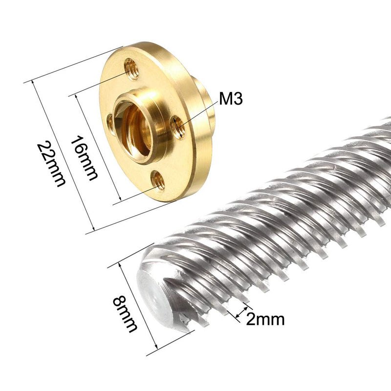 uxcell 100mm Length T8 8mm Dia Lead Screw Rod,12 Lead Stainless Steel Lead Screw Rod with Copper Nut Trapezoidal Thread for 3D Printer Z Axis2pcs