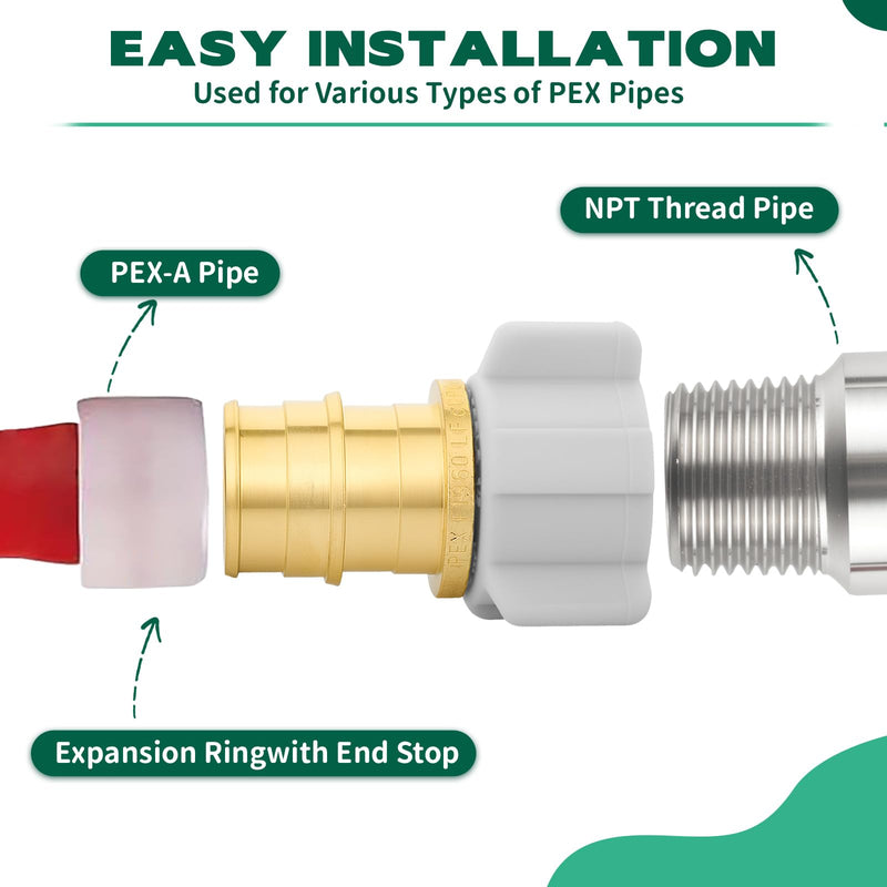 (Pack of 10) Pex-A 3/4" Pex x1/2" Swivel Female NPT Adapter, Plumbing Cold Expansion Brass Fittings, ASTM F1960, ANSI/NSF-61,(PEX1960271-10PCS) Coupling - 3/4" PEX-A × 1/2" FNPT Swivel (10 Pack)