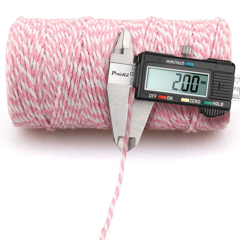 jijAcraft Pink and White Twine String, 328 Feet Christmas Bakers Twine String, 2MM Heavy Duty Packing String for DIY Crafts, Christmas Decoration, Gift Wrapping, Craft Wrapping 2mm x 328ft