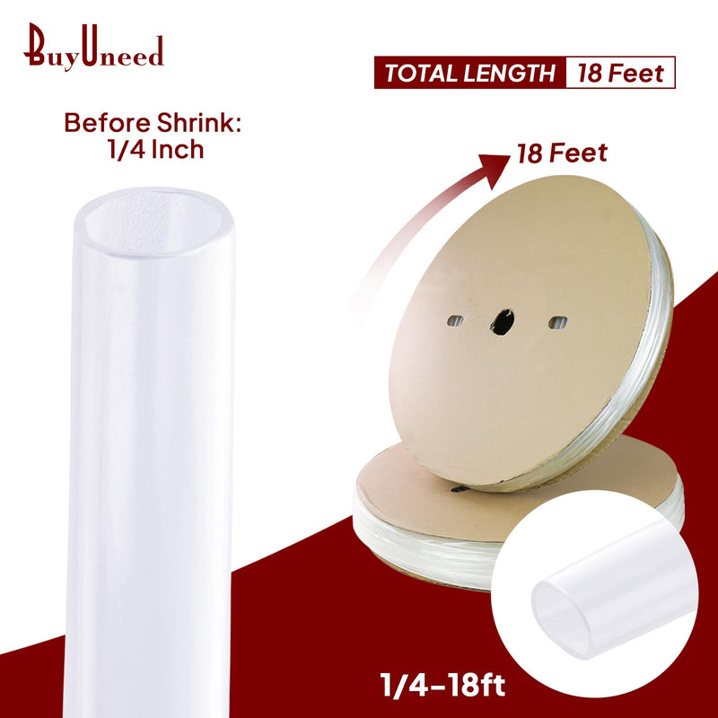 Clear Heat Shrink Tubing 4:1 Adhesive Glue Lined Marine Grade Waterproof Seal Wire Shrink Wrap Tube Dual Wall Insulation (1/4"-18Feet) 1/4"-18Feet