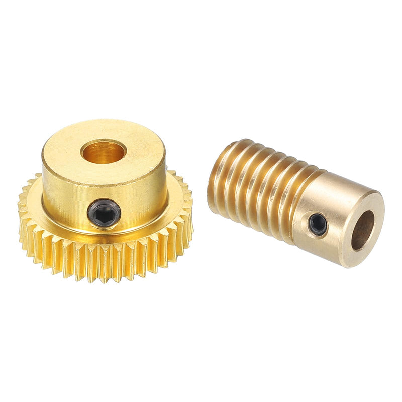 uxcell Worm Gear Set - 0.5 Module 40:1 Reduction Rate 5mm Hole Dia Gear Shaft and 5mm Hole Dia Gear Wheel 40T Drive Gear Box (Brass)