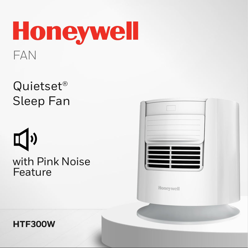 Honeywell QuietSet™ Personal Sleep Fan Noise Machine with Pink Noise, 3 Speeds, Adjustable Head, Nightstand and Bedside Fan, White, HTF300W