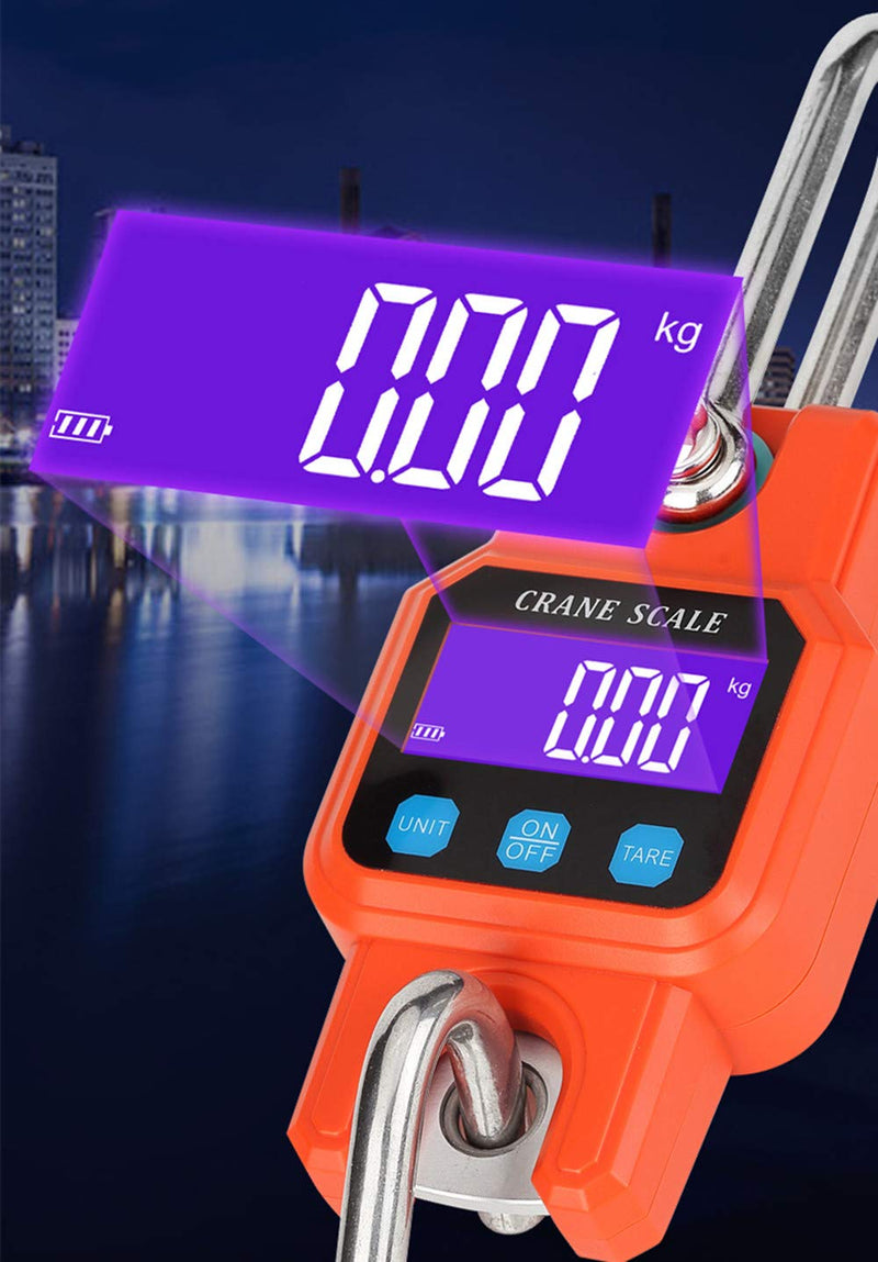Klau Portable Rechargeable Crane Scale 300 kg / 600 lb Heavy Duty Digital Hanging Scales LCD Display with Backlight Orange for Home Farm Hunting Outdoor