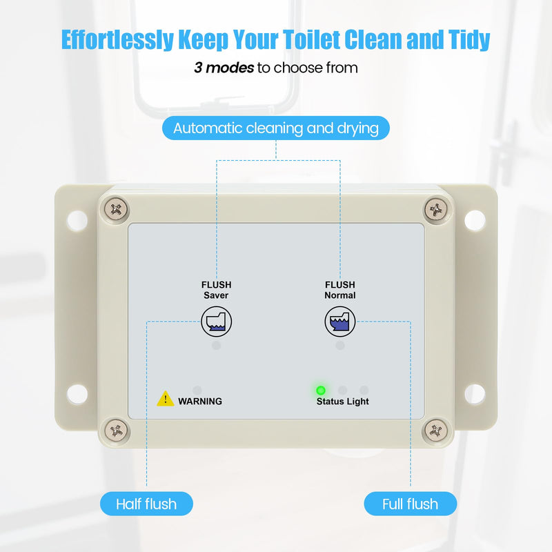 36387 RV Toilet Switch Panel, Wall Switch with Dual Flush Mode, Auto-Clean, LED Water Indicator, Compatible with Double Button Style Tecma Silence Plus 2006-Present for RV & Marine