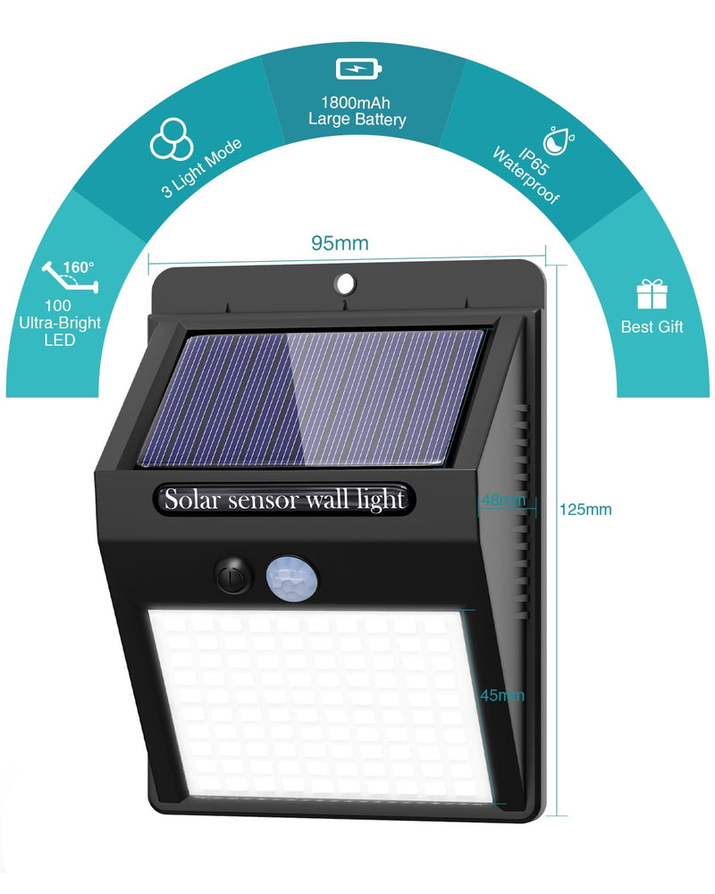6 Pack Solar Lights Outdoor, 3 Modes/100LED Solar Security Lights Wireless IP65 Waterproof Solar Motion Lights Outdoor Solar Wall Lights Outdoor Lights for Front Door, Backyard, Garage, Deck… Cool White A -6 Pack