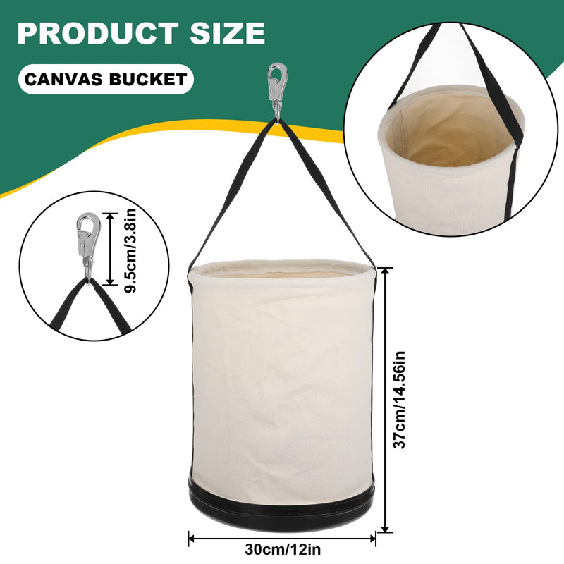 Lemecima Utility Canvas Bucket 15" x 12" All Purpose Truck Tool Bucket Bag Organizer with Plastic Bottom Metal Hook for Store Work Tool Accessory, Load Capacity up to 150 Lbs