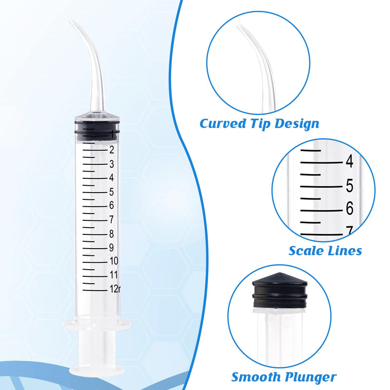 Wisdom Teeth Syringe,12ml Dental Syringe with Curved Tip & Measurement, Sterile Individually Package Dental Irrigation Syringe for Oral Dental Care, Tonsil Stones Removing, Lab, Liquid, Feeding (10 Pack) Curved Tip 10 Pack Plastic